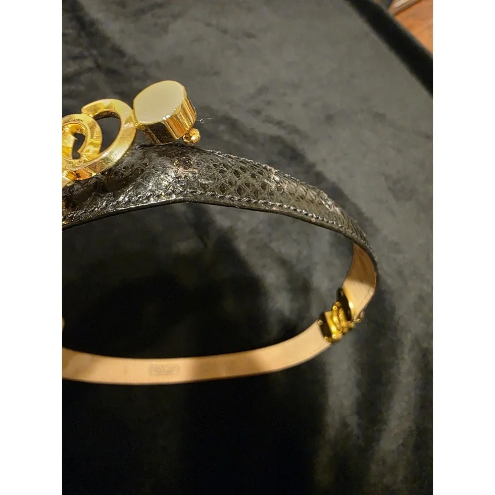 WCM NEW YORK   Black Genuine Reptile & Brass Bold Statement Belt Size SMALL